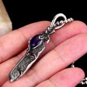  Steel soldier new arrival punk feather sapphire man pendant necklace stainless steel fashion jewelry International BP8-112_BL -  