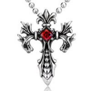  Steel soldier Wholesale Jewelry Charm Necklace Pendants Red & Black CZ Cross Jewelry woman and M International BP8-085_RD -  
