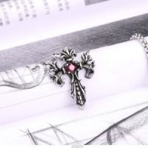  Steel soldier Wholesale Jewelry Charm Necklace Pendants Red & Black CZ Cross Jewelry woman and M International BP8-085_RD -  