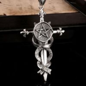  Steel soldier stainless steel cross pentacle pendant necklace men personaltiy fashion unique jewelry International BP8-062 -  