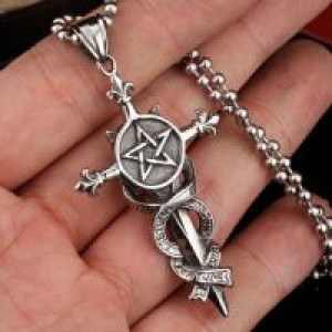  Steel soldier stainless steel cross pentacle pendant necklace men personaltiy fashion unique jewelry International BP8-062 -  