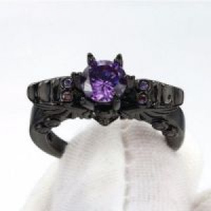  Black Gold Filled Amethyst Ring Sets Vintage Skull Shaped Ring AAA CZ Diamond Fashion Jewelry For Wo International R623 -  