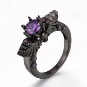  Black Gold Filled Amethyst Ring Sets Vintage Skull Shaped Ring AAA CZ Diamond Fashion Jewelry For Wo International R623 -  