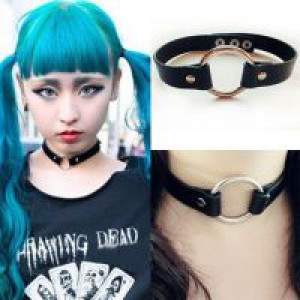  Hot 1 PCS Punk Lady Gothic Leather Choker Heart Chain Spike Rivet Buckle Collar Necklace International necklace_ring -  