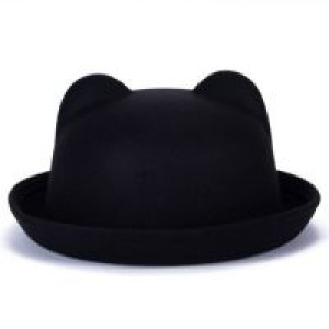     Women Fashion Vintage Wool Horn Parent-Child Bowler Fedora Hats Unisex Derby Cat Ear Cap International cat_hat_bk -  