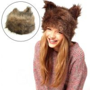  Women Faux Fur Adorable Plush Animal Ear Cap Cat Winter Fluffy Fur Hat International C3698 -  