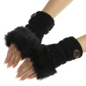  Amaizng Fashion Winter Knitted Faux Fur Fingerless Gloves Women Wrist Soft Warm Mitten International Gloves_G -  