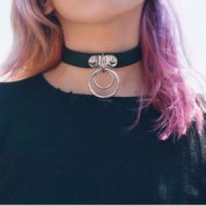 Unisex Women Men Classic Punk Rock Dark Harajuku Double O Circle Leather Collar Choker Necklace Stat International Harajuku_Choker -  