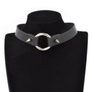  Gothic Punk Style Alloy Rivet Decoration Circle Pendant PU Leather Choker Collar Chocker International 32395044861 -  