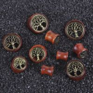     1Pair Wood Tree Of Life Double Flared Flesh Tunnel Ear Plugs Piercing Gauges Fashion Body Jewelry Wh International JA0021496 -  