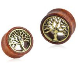     1Pair Wood Tree Of Life Double Flared Flesh Tunnel Ear Plugs Piercing Gauges Fashion Body Jewelry Wh International JA0021496 -  