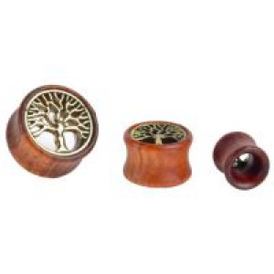     1Pair Wood Tree Of Life Double Flared Flesh Tunnel Ear Plugs Piercing Gauges Fashion Body Jewelry Wh International JA0021496 -  