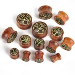     1Pair Wood Tree Of Life Double Flared Flesh Tunnel Ear Plugs Piercing Gauges Fashion Body Jewelry Wh International JA0021496 -  
