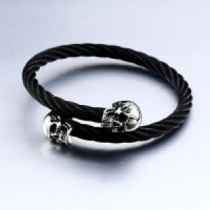  Double Skull Black Bangles International BRG-012BK -  