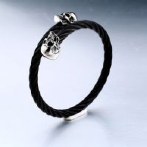  Double Skull Black Bangles International BRG-012BK -  