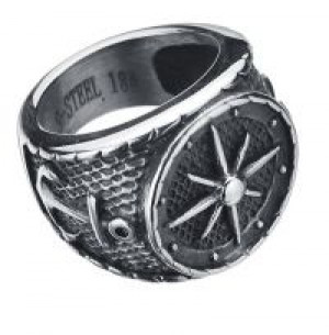     Retro Silver Anchor Rudder Ring International RSARR-095 -  