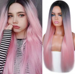  Linghang Long Straight Black Pink Synthetic Wig International MS9262-R2-203C -  