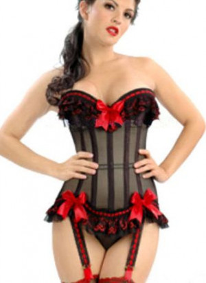  Red Bow Black Boning Corsets Dress - 