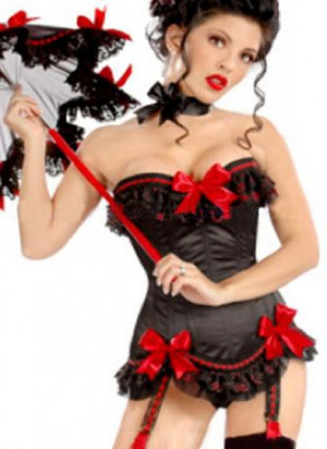  Red Bow Black Boning Corsets Dress 2 - 