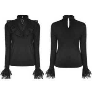  Lolita Stand Collar Lace T-Shirts Pyon Pyon WLT-012TCF/BK -  