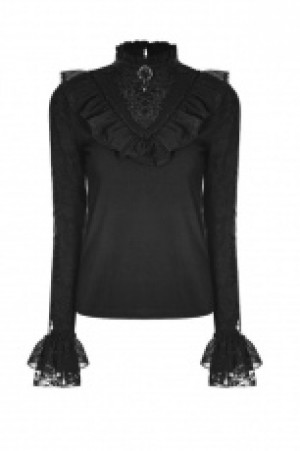  Lolita Stand Collar Lace T-Shirts Pyon Pyon WLT-012TCF/BK -  
