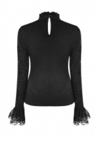  Lolita Stand Collar Lace T-Shirts Pyon Pyon WLT-012TCF/BK -  