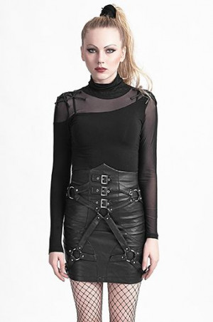  Punk Close-Fitting Bandage High Waist PU Skirt - 