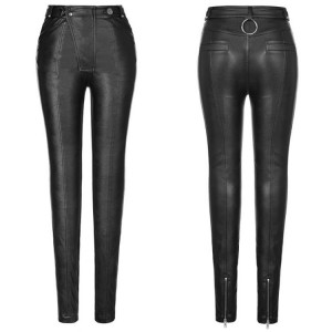  Punk Skinny Multi Buckle Waist Pu Leather Pants - 