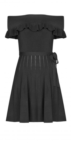  Off Shoulder Lotus Leaf Ice Silk Dress - 