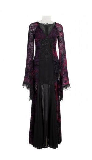  Flocking Dark Violet Gothic Long Dress - 