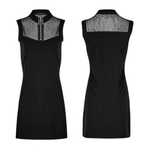  PUNK Dark Black Mosaic Mesh Small Stand Collar Dress - 