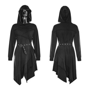  Stitching Asymmetrical Dresses with Hood - 