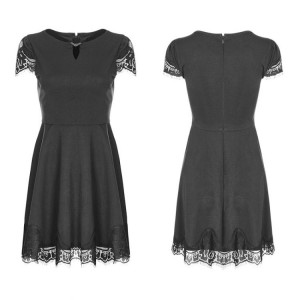  Goth Lace Stitching V-collar Dress - 