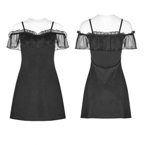  Imitation Silk Wrinkle Stitching A Pendulum Strap Dress - 