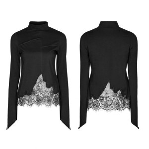  Goth Lace Irregular Hollow-out Long Sleeve T-shirt - 