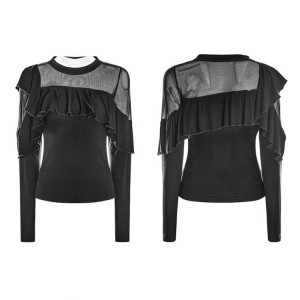  Dark Splicing Mesh Fabrice Thin Long Sleeve T-shirt - 