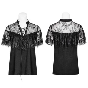  Corns Tied Rope Lotus leaf Lace Shirt - 