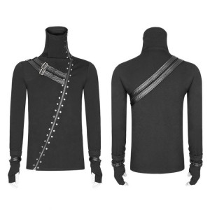  Punk Long Zipper Turtleneck T-shirt - 