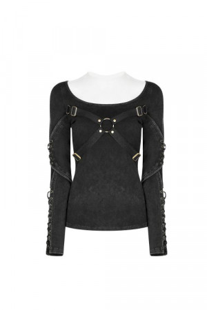  Punk Hollow-out Long Sleeve T-shirt - 