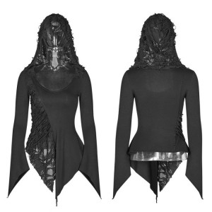  Dark Hooded asymmetric Long sleeve t-shirt - 