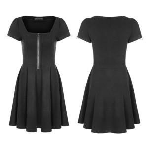  Square Collar Short Sleeve Knitted Dress - 