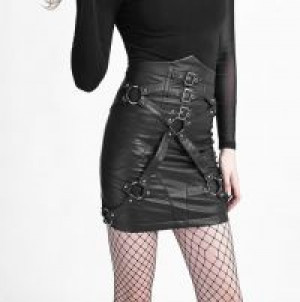  Punk Close-Fitting Bandage High Waist PU Skirt -  1