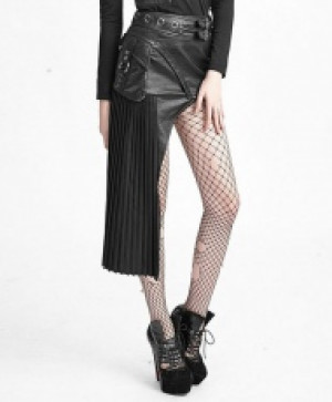  Punk Single Pleated Leather Skirt Punk Rave Q-274/BK -  