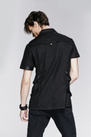  -=Metal Man turn-down short shirt with leather loops=- Punk Rave Y-575/BK -  