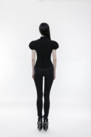   Steampunk Puff Sleeve Short Blouse -  2