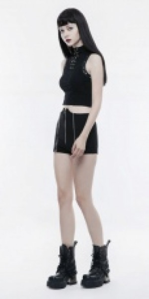  Punk fight fabric high waisted zipper short slim pants -  4