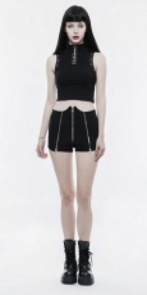  Punk fight fabric high waisted zipper short slim pants -  3