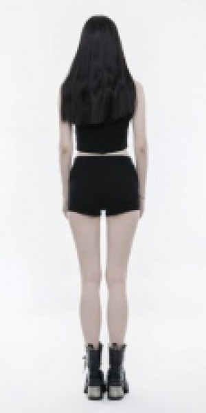  Punk fight fabric high waisted zipper short slim pants -  5