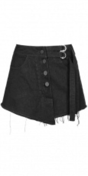  Double Belt Row Buckle Punk Fake Half Skirt Punk Rave OPK-221NDF/BK -  