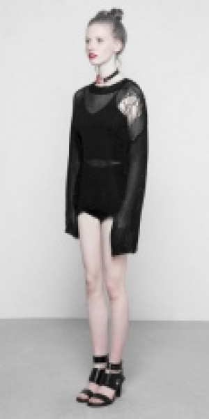  Tattered Mesh Hole Loose Sweater Punk Rave OPM-090TMF/BK -  